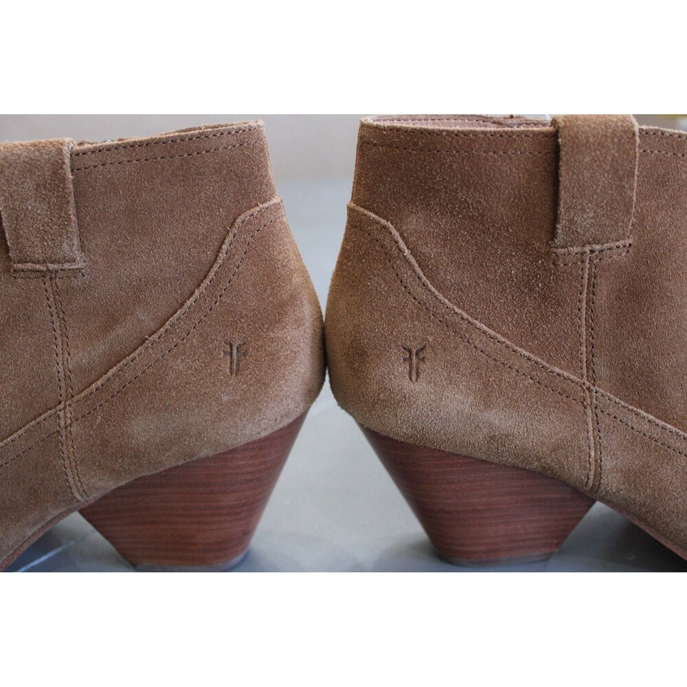 Frye Reina Ankle Booties Womens 10‎ M Brown Suede Western Zip Stacked Heel Boot - Picture 7 of 11